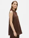 Eileen Fisher Organic Handkerchief Linen Sleeveless Shirt In Brown
