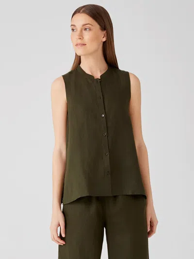 Eileen Fisher Organic Handkerchief Linen Sleeveless Shirt In Green