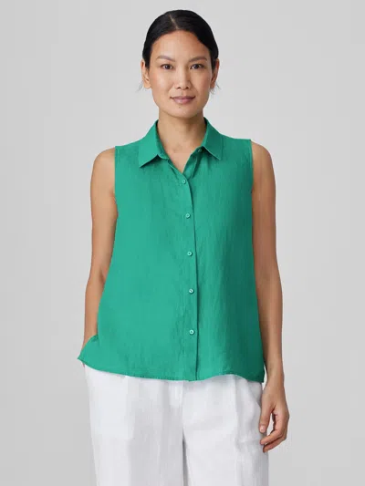 Eileen Fisher Organic Handkerchief Linen Sleeveless Shirt In Sea Star