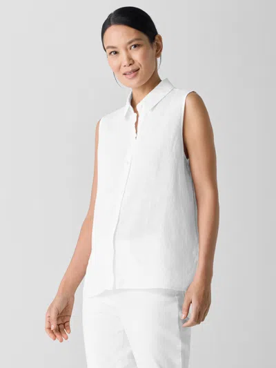 Eileen Fisher Organic Handkerchief Linen Sleeveless Shirt In White