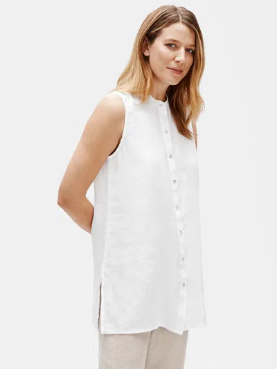 Eileen Fisher Organic Handkerchief Linen Sleeveless Shirt In White