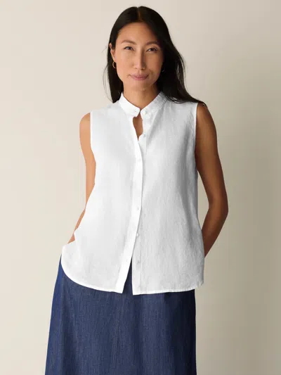 Eileen Fisher Organic Handkerchief Linen Sleeveless Shirt In White
