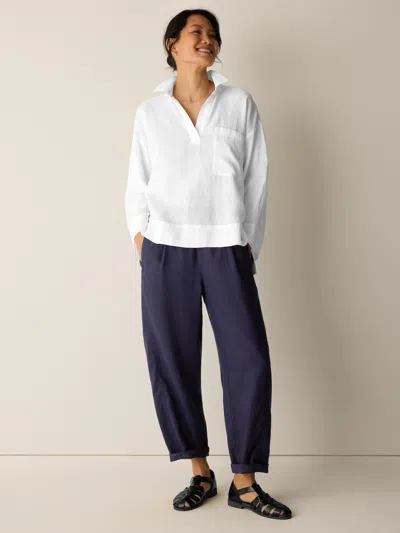 Eileen Fisher Organic Handkerchief Linen Split Neck Shirt In White