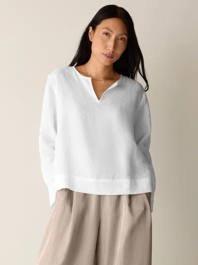 Eileen Fisher Organic Handkerchief Linen Split Neck Top In White