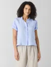 Eileen Fisher Organic Handkerchief Linen Band Collar Shirt In Blue