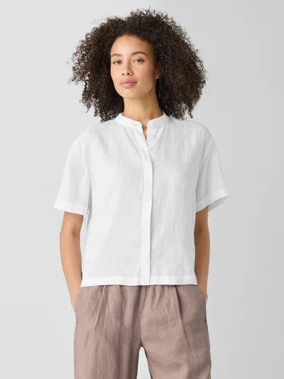 Eileen Fisher Organic Handkerchief Linen Band Collar Shirt In White