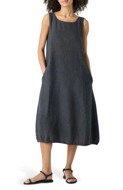 Eileen Fisher Organic Linen A-line Dress In Graphite