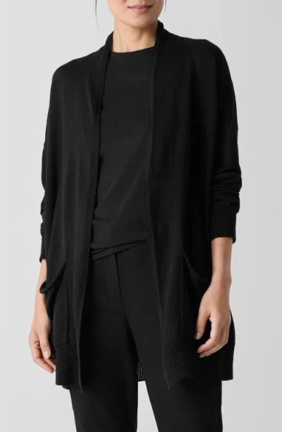 Eileen Fisher Organic Linen & Cotton Cardigan In Black