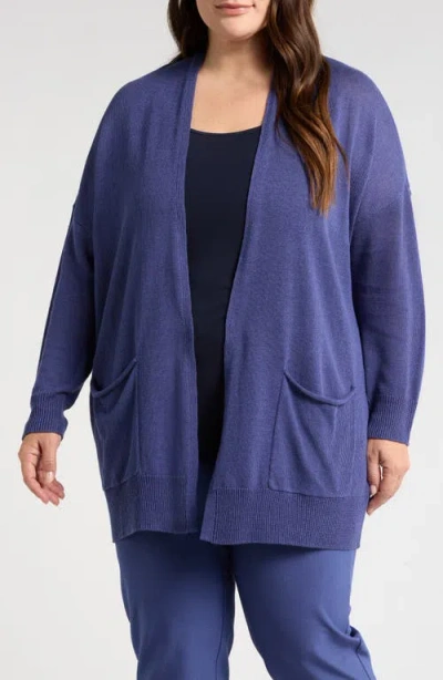 Eileen Fisher Organic Linen & Cotton Cardigan In Blue