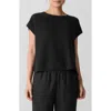 Eileen Fisher Slubby Organic Cotton Jersey Boxy Crewneck Top In Black
