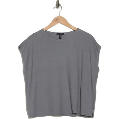 Eileen Fisher Organic Linen & Organic Cotton Cap Sleeve T-shirt In Steel