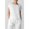 Eileen Fisher Funnel Neck Cap Sleeve Boxy Top In White