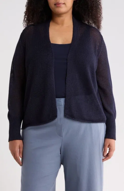 Eileen Fisher Organic Linen & Organic Cotton Cardigan In Blue