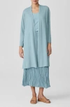 Eileen Fisher Long Linen & Cotton Cardigan Sweater In Seafoam