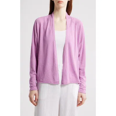 Eileen Fisher Organic Linen & Organic Cotton Open Front Cardigan In French Lilac
