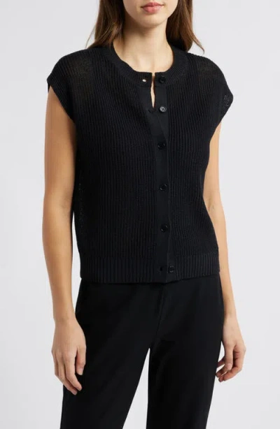 Eileen Fisher Organic Linen & Organic Cotton Sweater Vest In Black