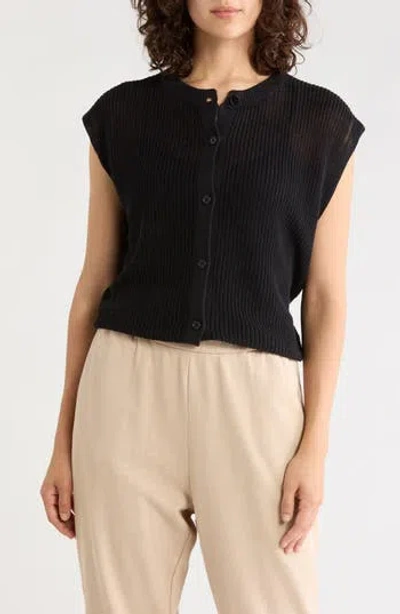 Eileen Fisher Organic Linen & Organic Cotton Sweater Vest In Black