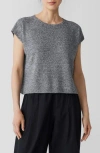 Eileen Fisher Crewneck Cap Sleeve Tee In Black/white
