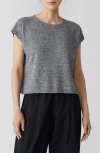 Eileen Fisher Crewneck Cap Sleeve Tee In Black/white