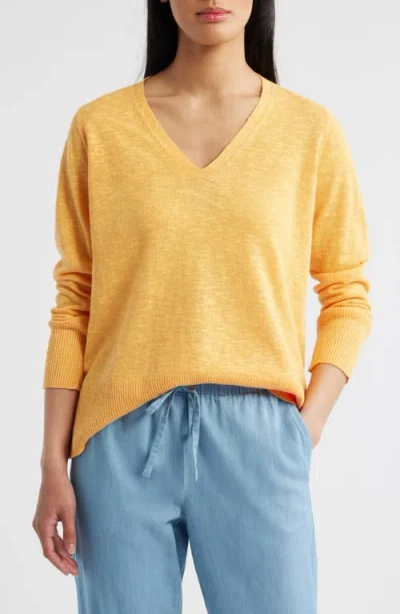 Eileen Fisher Organic Linen & Organic Cotton V-neck Sweater In Orange