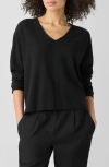 Eileen Fisher Organic Linen & Organic Cotton V-neck Sweater In Black