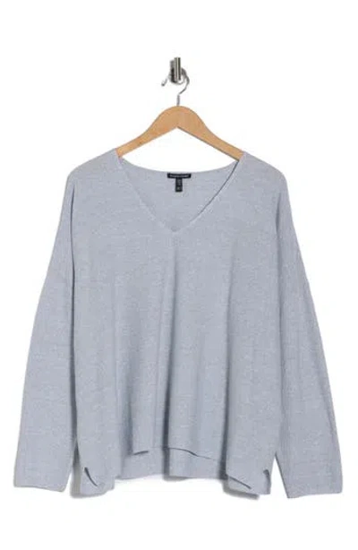 Eileen Fisher Organic Linen & Organic Cotton V-neck Sweater In Gray