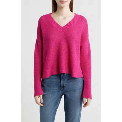 Eileen Fisher Organic Linen & Organic Cotton V-neck Sweater In Pink