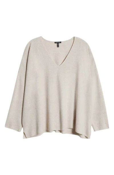 Eileen Fisher Organic Linen & Organic Cotton V-neck Sweater In Undyed Natural
