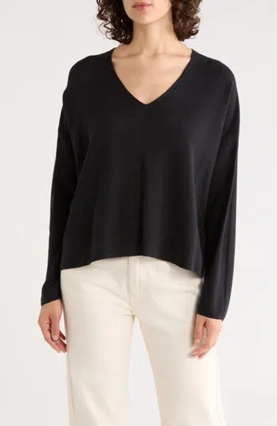 Eileen Fisher Organic Linen & Organic Cotton V-neck Sweater In Black