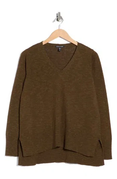 Eileen Fisher Organic Linen & Organic Cotton V-neck Sweater In Brown