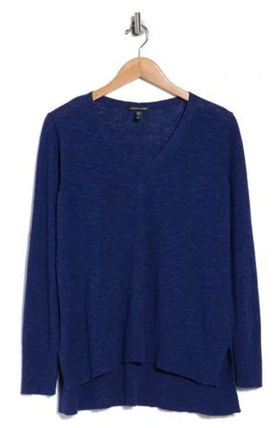 Eileen Fisher Organic Linen & Organic Cotton V-neck Sweater In Multi
