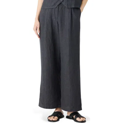 Eileen Fisher Organic Linen Ankle Wide Leg Pants In Graphite