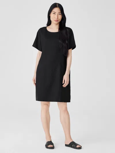 Eileen Fisher Organic Linen Ballet Neck Dress In Black