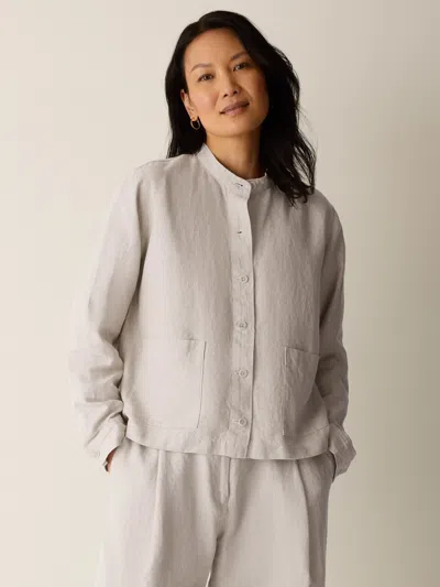 Eileen Fisher Organic Linen Band Collar Shirt Jacket In Undyed Natural