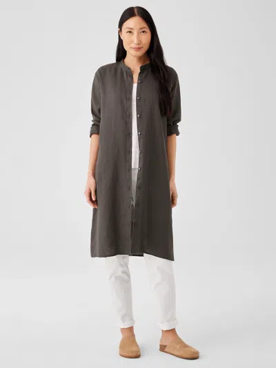 Eileen Fisher Organic Linen Band Collar Shirtdress In Gray