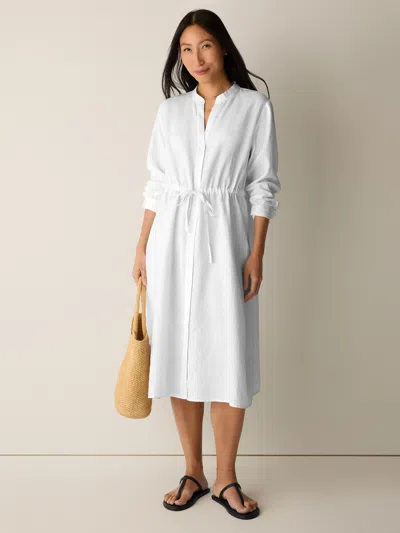 Eileen Fisher Organic Linen Band Collar Shirtdress In White