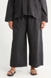 Eileen Fisher Organic Linen Blend Ankle Wide Leg Pants In Gray