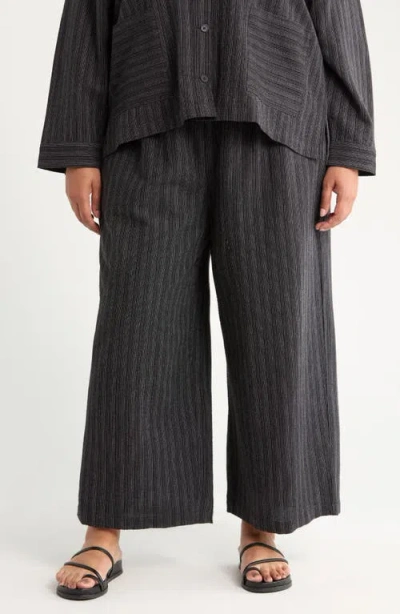 Eileen Fisher Organic Linen Blend Ankle Wide Leg Pants In Gray