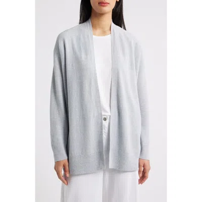 Eileen Fisher Organic Linen Blend Open Front Cardigan In Gray