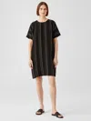 Eileen Fisher Organic Linen Blend Striped Dress In Black