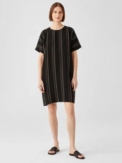 Eileen Fisher Organic Linen Blend Striped Dress In Black