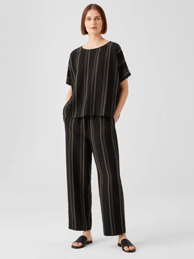 Eileen Fisher Organic Linen Blend Striped Straight Pant In Black