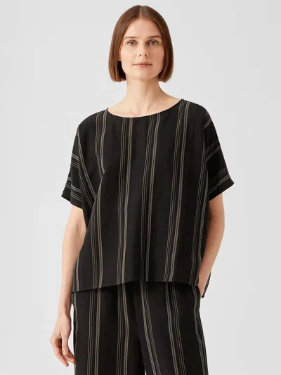 Eileen Fisher Organic Linen Blend Striped Top In Black