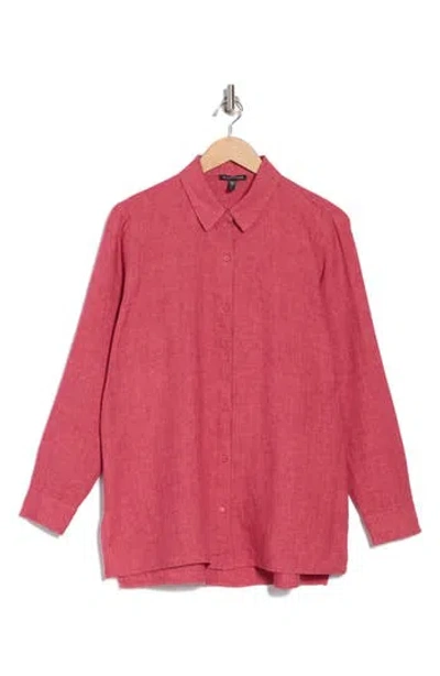 Eileen Fisher Organic Linen Button-up Shirt In Red