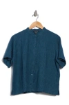 Eileen Fisher Organic Linen Button-up Shirt In Blue