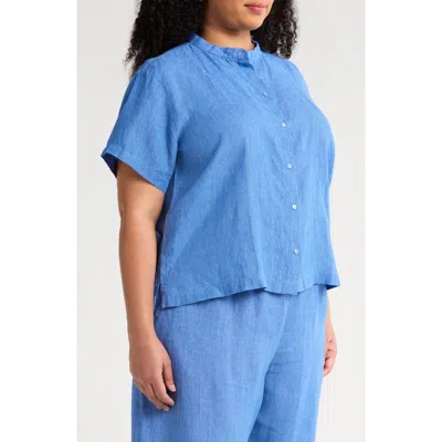 Eileen Fisher Organic Linen Button-up Shirt In Ultramarine