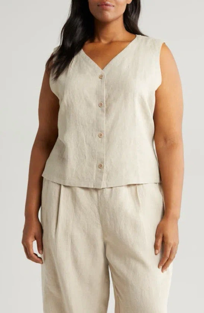 Eileen Fisher Organic Linen Button-up Vest In Undyed Natural