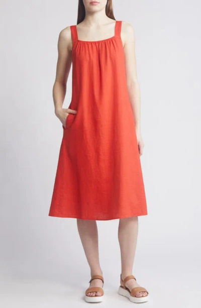 Eileen Fisher Organic Linen Cami Midi Dress In Flame | ModeSens