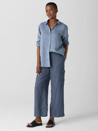 Eileen Fisher Organic Linen Cargo Pant In Blue