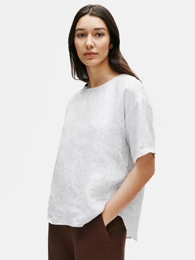 Eileen Fisher Organic Linen Check Box-top In White